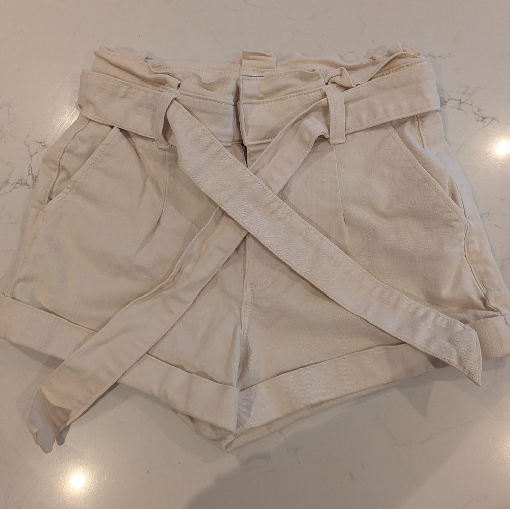 Express High Waist Paperbag Shorts in Cream